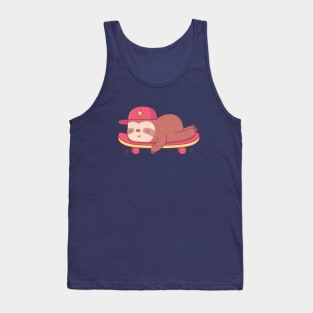 Cute Lazy Sloth Chillin On Skateboard Tank Top